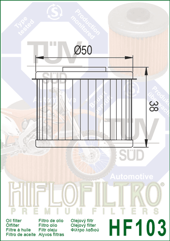 Hiflofiltro HF103 alyvos filtro matmenų brėžinys