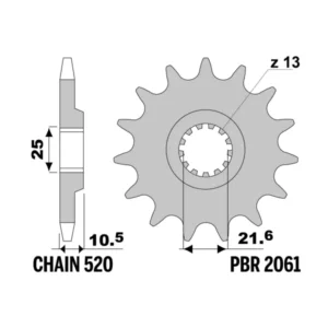 PBR plieninė priekinė žvaigždutė, 12 dantų, 520 – Kawasaki KFX300 2004