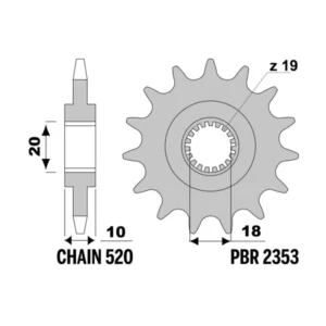 PBR plieninė priekinė žvaigždutė, 15 dantų, 520 – Zontes G1 125 2020–2023