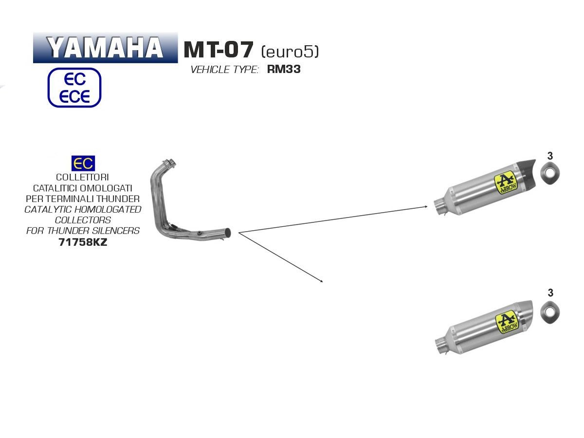 Arrow nerūdijančio plieno išmetimo kolektoriai Thunder duslintuvui (homologuoti) – Yamaha MT-07 2021–2024 – nuotrauka 2