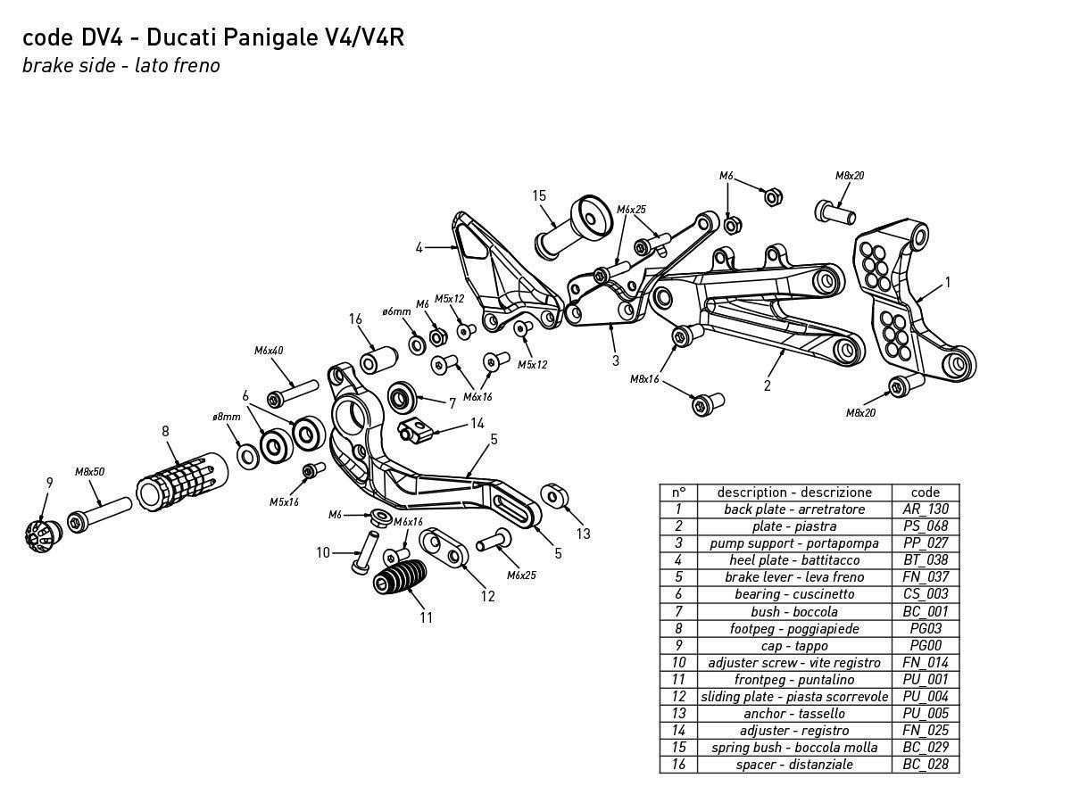Bonamici Racing naujos versijos reguliuojamas kojelių komplektas – Ducati Panigale V4 / S / R 2018–2023 – nuotrauka 2