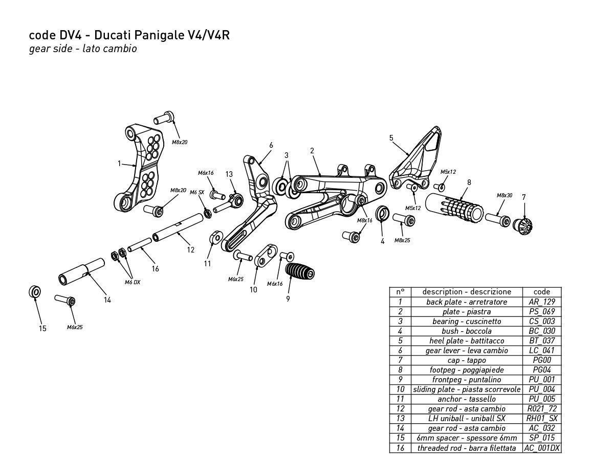 Bonamici Racing naujos versijos reguliuojamas kojelių komplektas – Ducati Panigale V4 / S / R 2018–2023 – nuotrauka 3