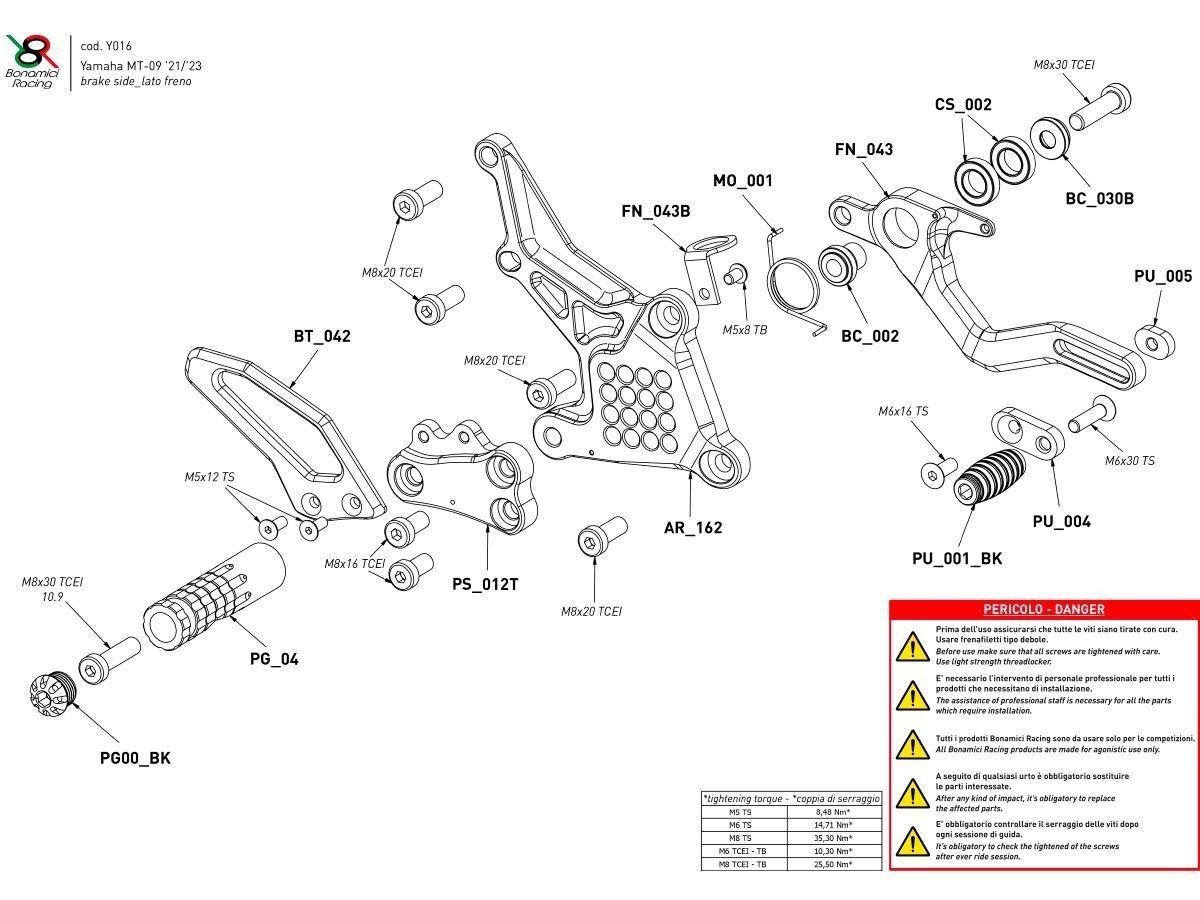 Bonamici Racing reguliuojamas kojelių komplektas – Yamaha MT-09 2021–2025 – nuotrauka 7
