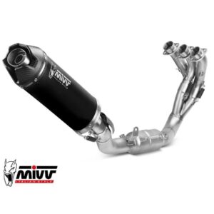Mivv AK-1 juodo nerūdijančio plieno ir karbono pilna išmetimo sistema – Yamaha R9 2025–2026 / Yamaha MT-09 / SP / FZ-09 2024–2026