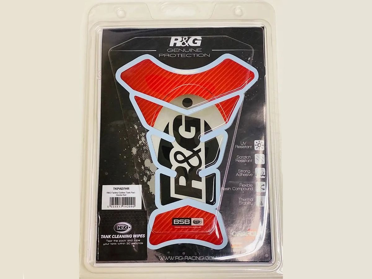 R&G Factory Series universali centrinė bako apsauga – Honda, raudona su karbono dizainu